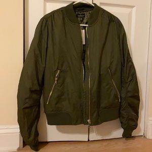 Top shop, forest green, zip up bomber jacket.